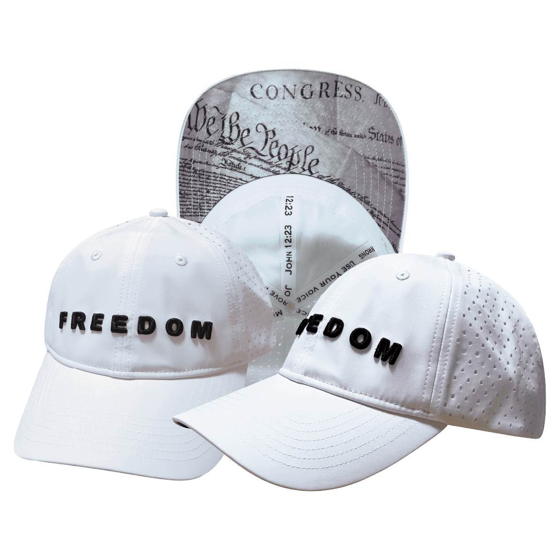 FREEDOM Hat - 6 Panel - Shallow Fit - Unstructured - White - Laser Mesh - Proceeds go to TPUSA