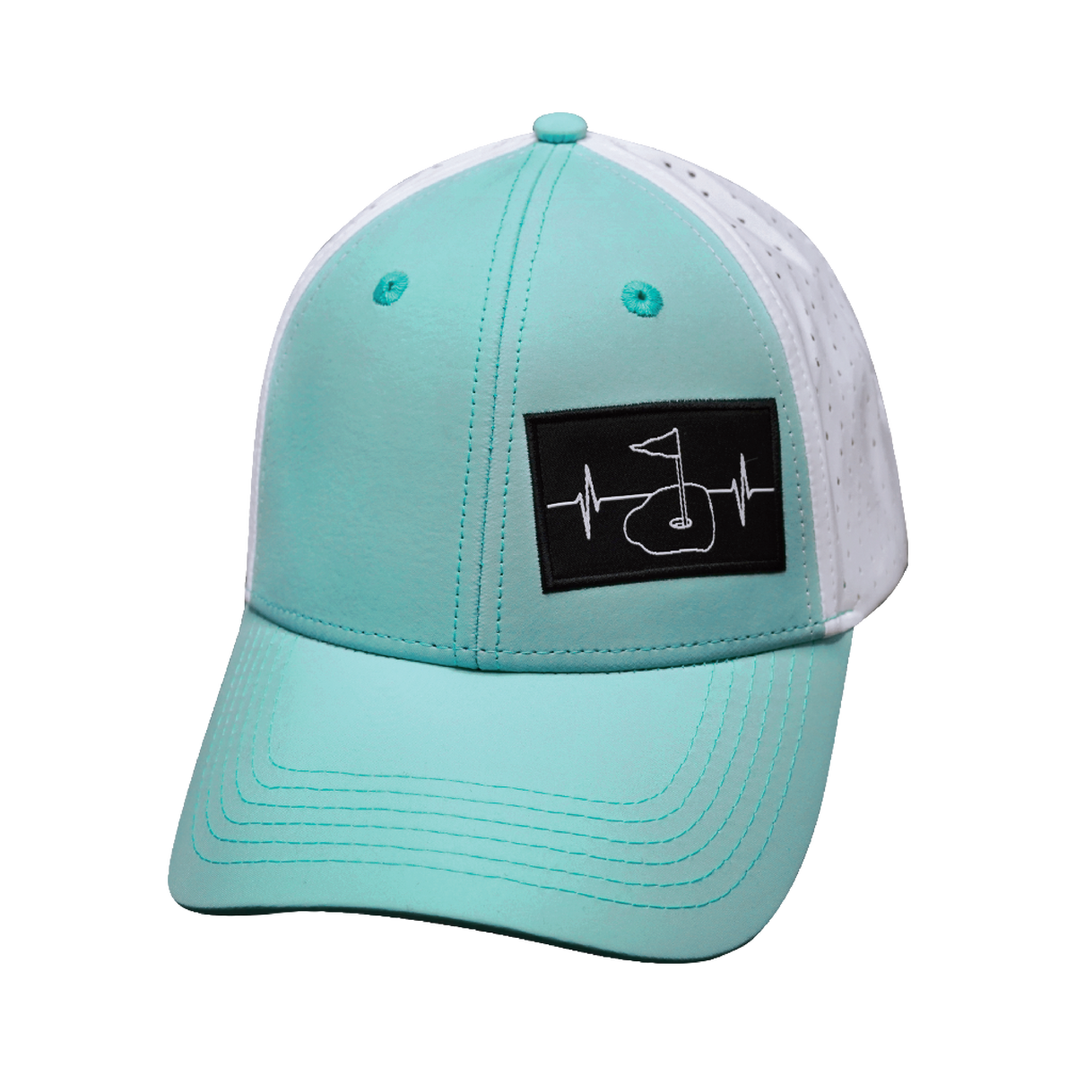 Golf Hat, Low Profile, Ponytail, Snapback Hat, Mint Green, White, Mens Hat, Womens Hat, Front Picture 