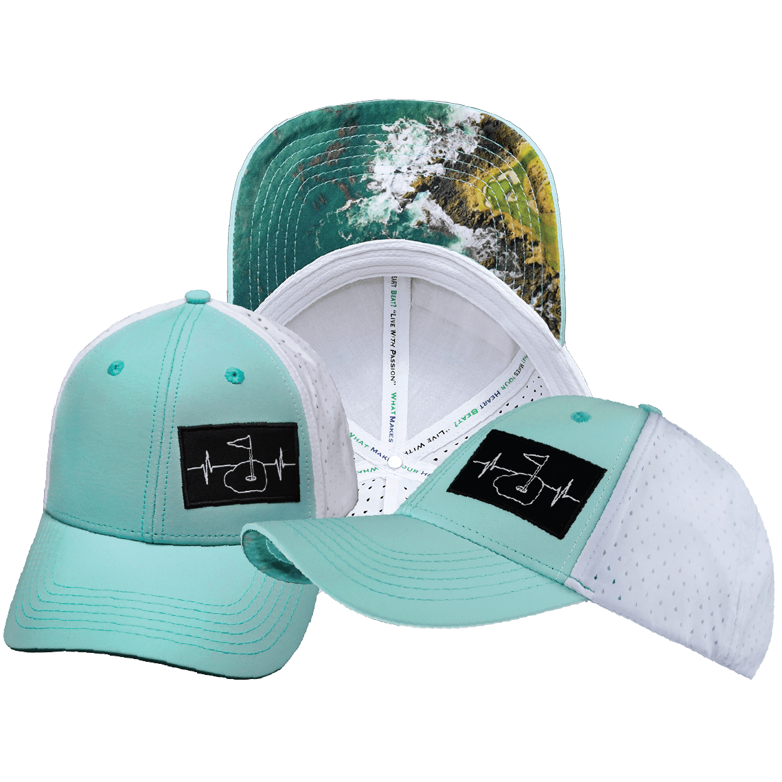 Golf Hat — Low Profile, Ponytail, Mint Green / White, Laser Mesh