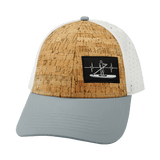 Paddle Board Hat, Low Profile, Ponytail, Snapback Hat, Cork, Gray, White, Mens Hat, Womens Hat, Front Picture 