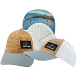 Paddle Board Hat — Low Profile, Ponytail, Cork, Gray / White, Laser Mesh