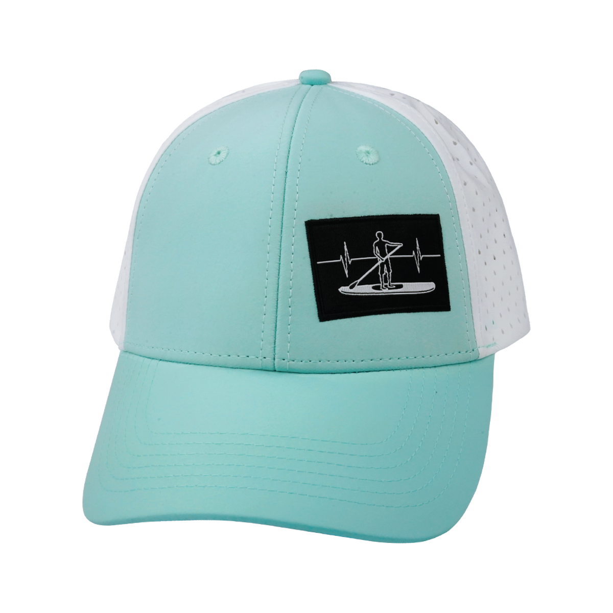 Paddle Board Hat, Low Profile, Ponytail, Snapback Hat, Mint, White, Mens Hat, Womens Hat, Front Picture 