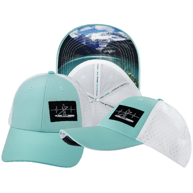 Paddle Board Hat — Low Profile, Ponytail, Mint / White, Laser Mesh