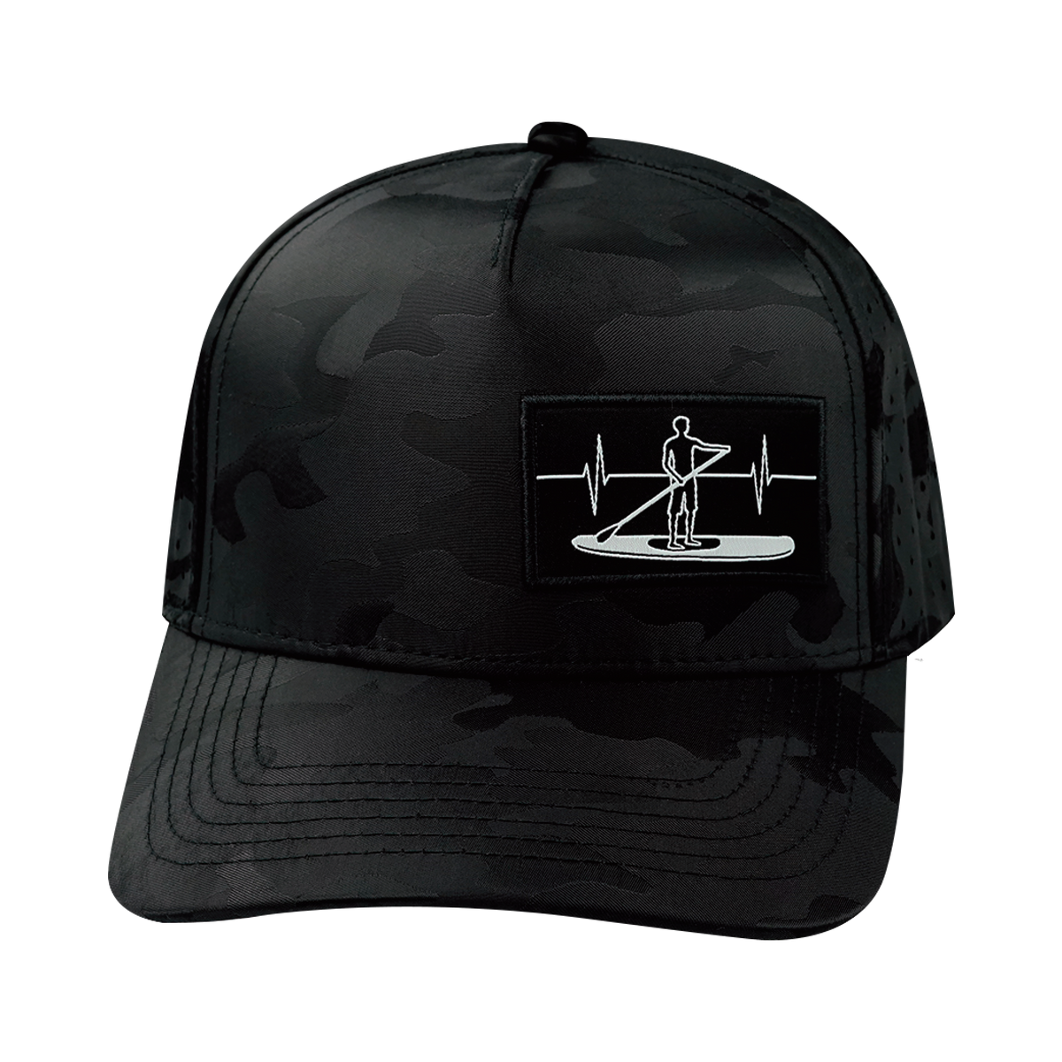 Paddle Board Hat, Trucker Hat, Snapback Hat, Black Camo, Mens Hat, Womens Hat, Front Picture