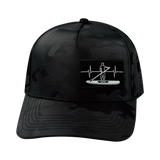 Paddle Board Hat, Trucker Hat, Snapback Hat, Black Camo, Mens Hat, Womens Hat, Front Picture