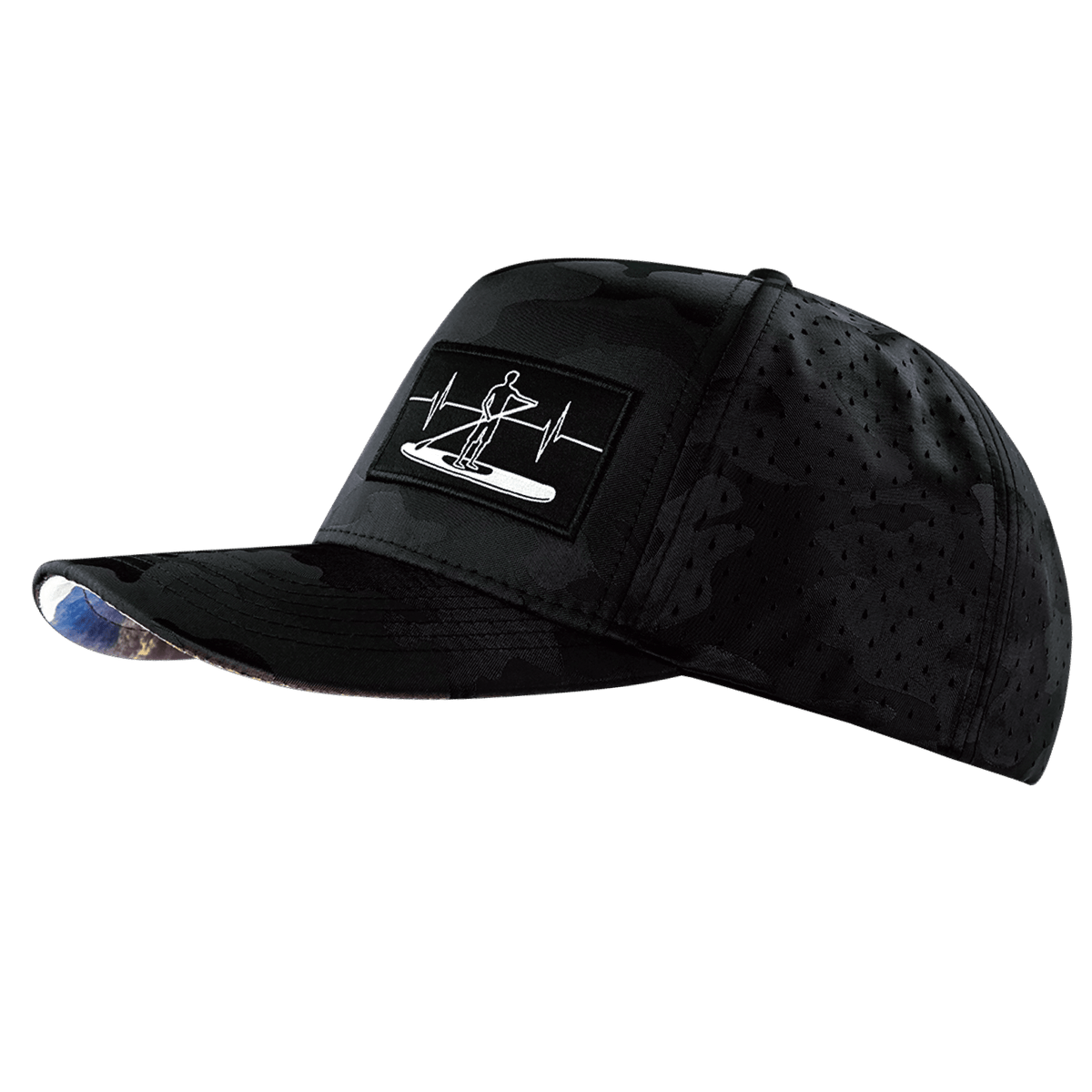 Paddle Board Hat, Trucker Hat, Snapback Hat, Black Camo, Mens Hat, Womens Hat, Side Picture