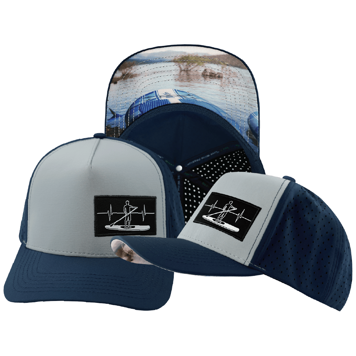 Paddle Board Hat Trucker Hat — Dark Blue / Gray Blue, Laser Mesh
