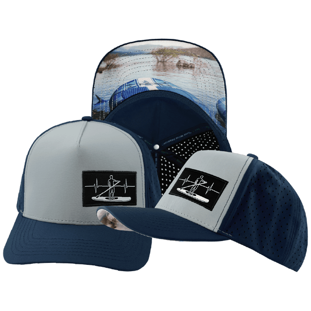 Paddle Board Hat Trucker Hat — Dark Blue / Gray Blue, Laser Mesh