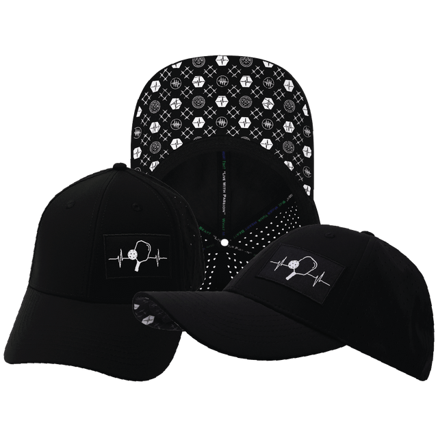 Pickleball Hat — Low Profile, Ponytail, Black, Laser Mesh