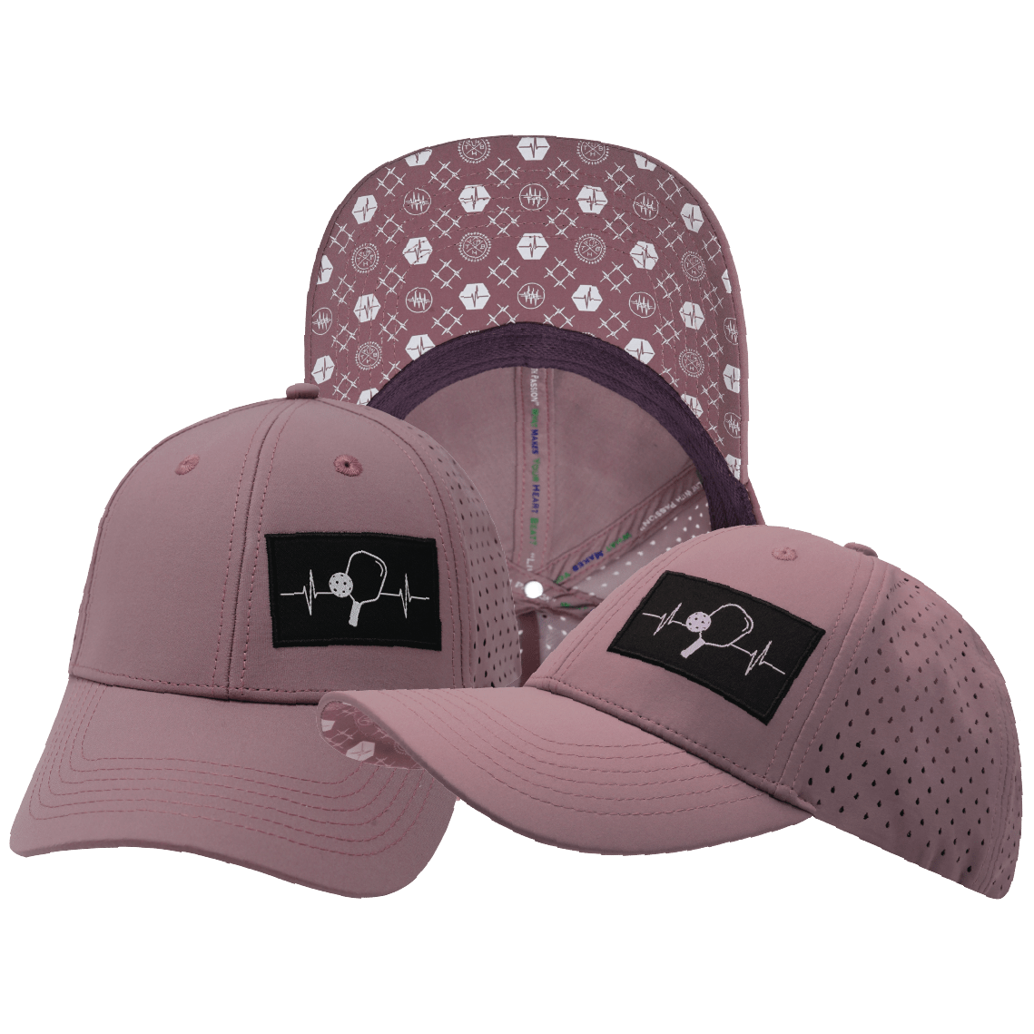 Pickleball Hat — Low Profile, Ponytail, Dusty Pink, Laser Mesh