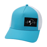 Pickleball Hat, Trucker Hat, Snapback Hat, Neon Blue Green, White, Mens Hat, Womens Hat, Front Picture