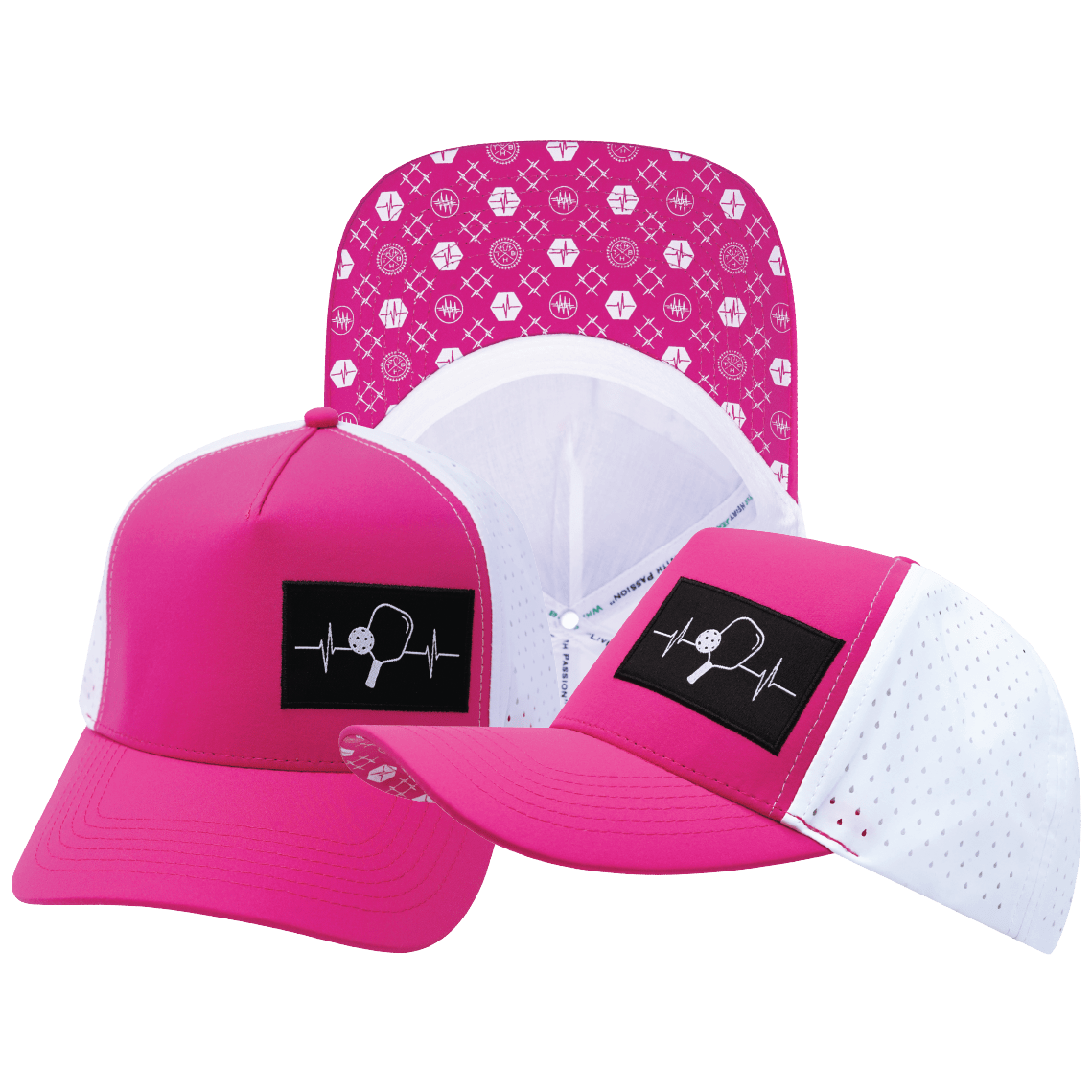 Pickleball Hat Trucker Hat — Neon Pink / White, Laser Mesh