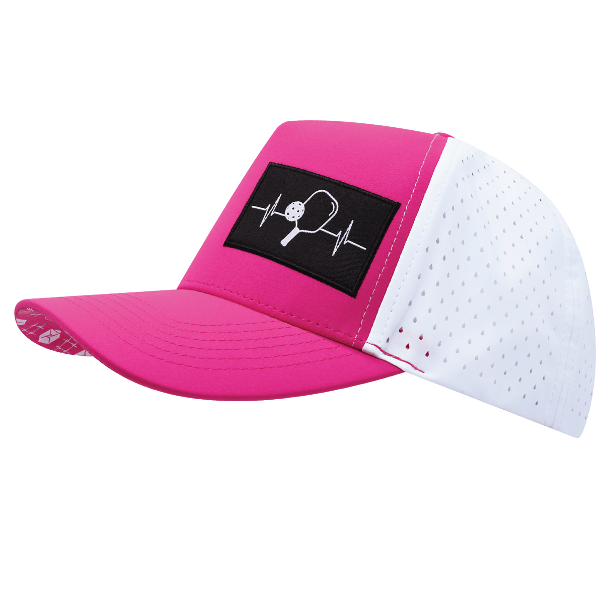 Pickleball Hat, Trucker Hat, Snapback Hat, Neon Pink, White, Mens Hat, Womens Hat, Side Picture