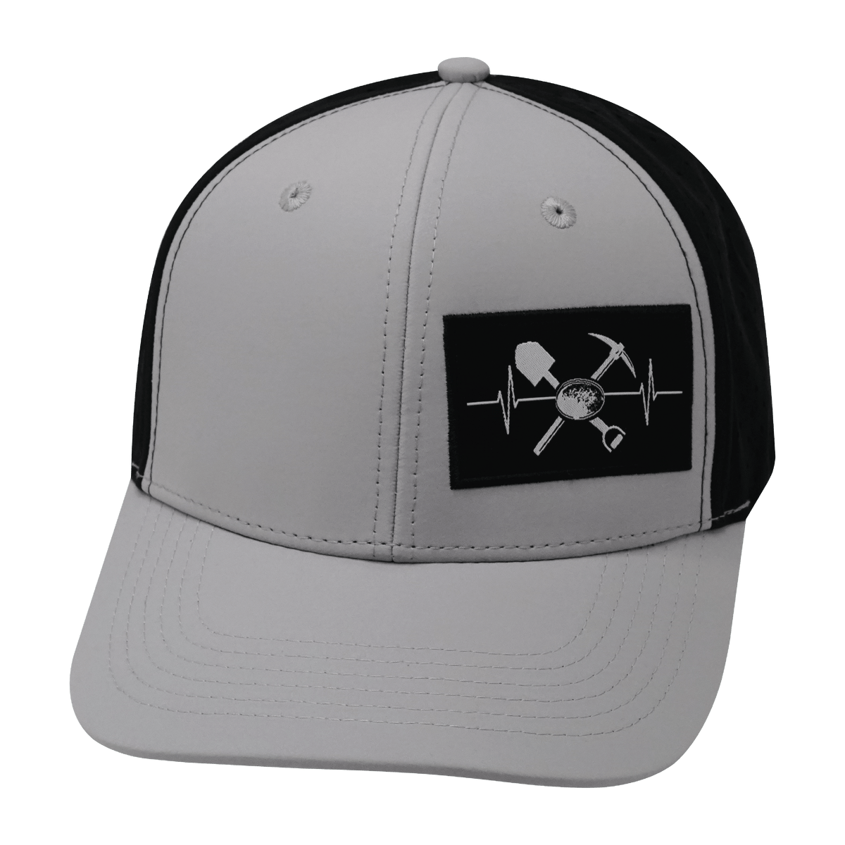 Prospecting Hat, Baseball Hat Fit, Snapback Hat, Gray, Black, Mens Hat, Womens Hat, Front Picture 