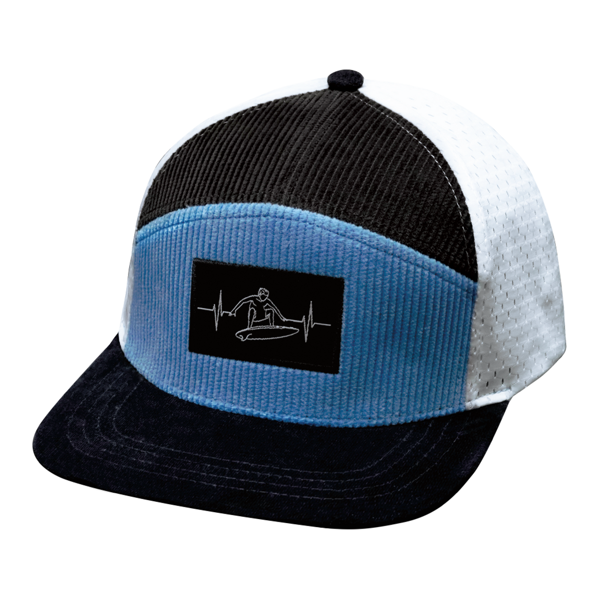 Surf Hat, Flat Bill, Snapback Hat, Corduroy, Charcoal, Light Blue, White, Mens Hat, Womens Hat, Front Picture 