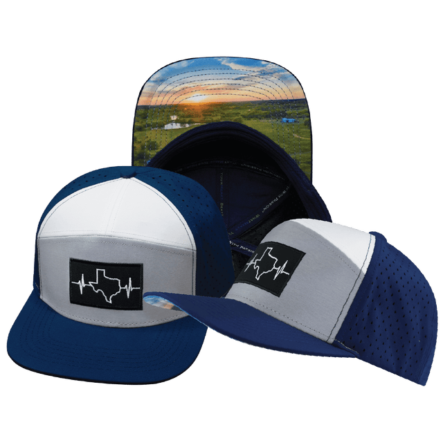 Texas Hat — Flat Bill, Navy / Gray / White, Laser Mesh