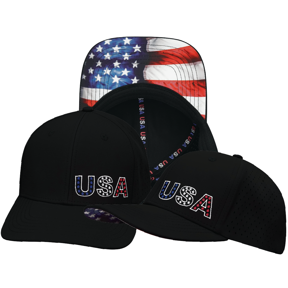 USA Hat, Baseball Hat Fit, Snapback Hat, Black, Mens Hat, Womens Hat, Main Picture