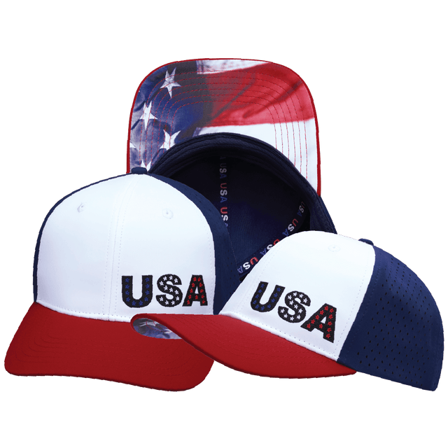 USA Hat, Flat Bill, Snapback Hat, Dark Red, White, Navy, Mens Hat, Womens Hat, Main Picture
