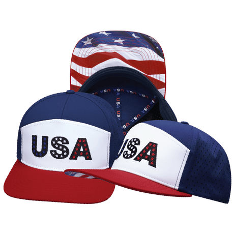 USA Hat, Flat Bill, Snapback Hat, Dark Red, White, Navy, Mens Hat, Womens Hat, Main Picture