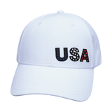 USA Hat, Low Profile, Ponytail Snapback Hat, White, Mens Hat, Womens Hat, Front Picture