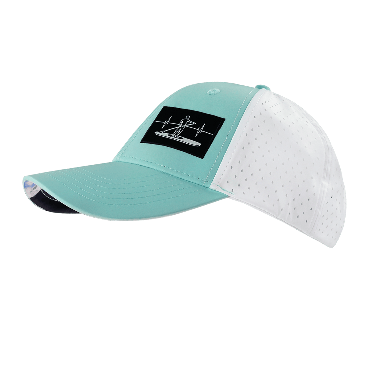 Paddle Board Hat, Low Profile, Ponytail, Snapback Hat, Mint, White, Mens Hat, Womens Hat, Side Picture 
