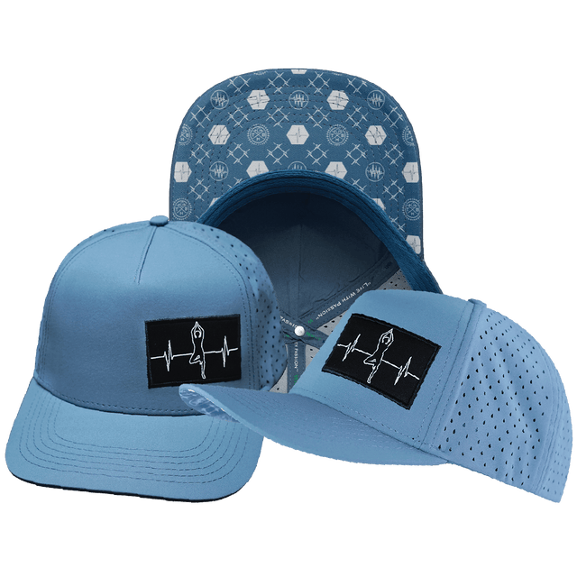 Yoga Hat Trucker Hat — Light Blue, Laser Mesh