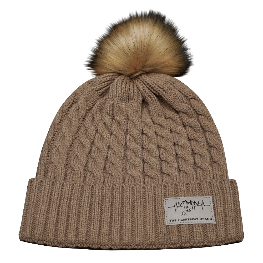 Mountains - Beanie - Pom - Tan (Unisex)