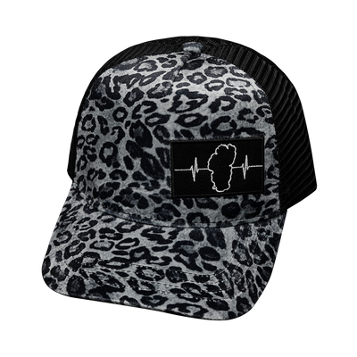 Tahoe - 5 Panel - Velvet - Silver Leopard Print - Trucker Mesh (Unisex)